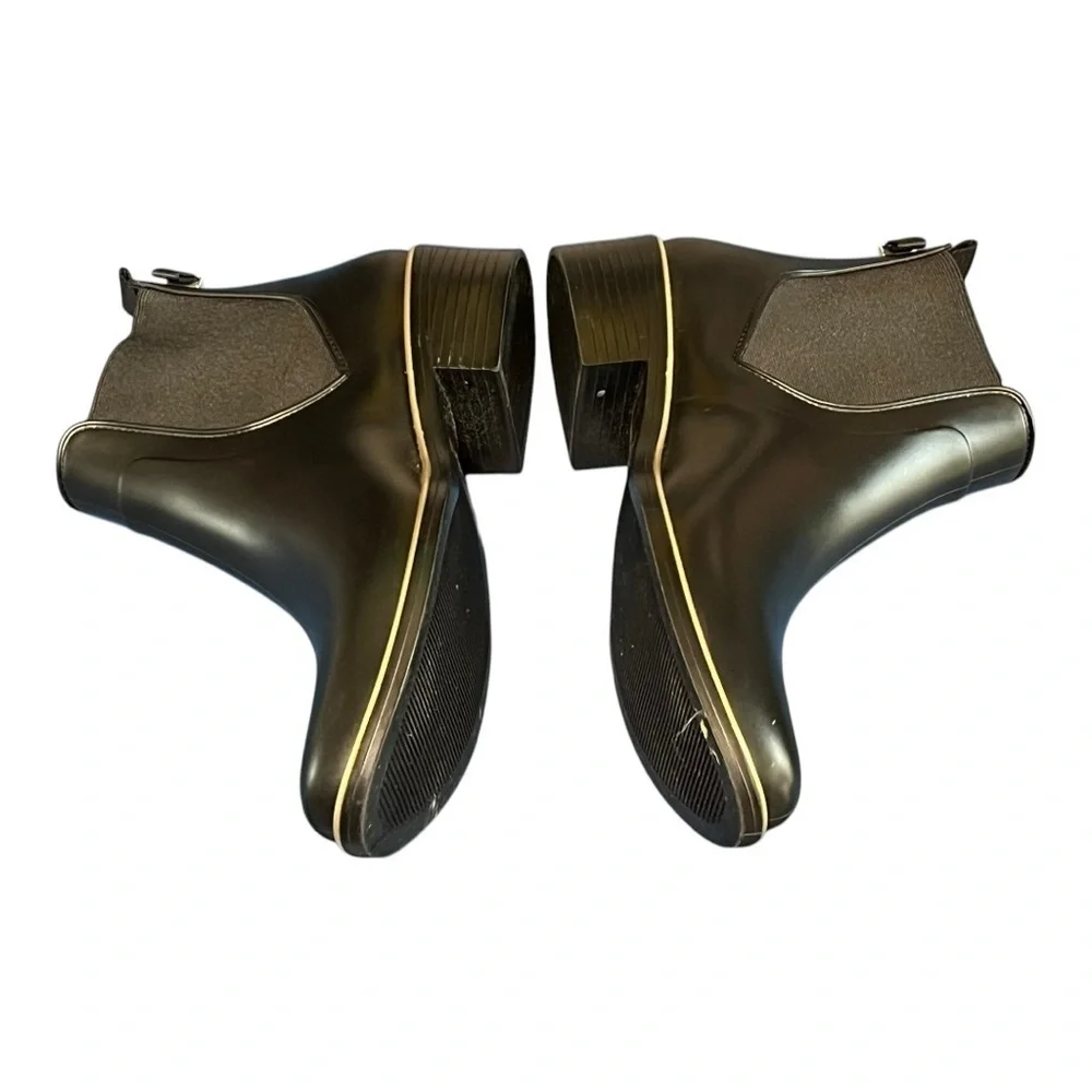 Kate Spade Sedgewick Rubber Rain Boots Size 9 Black & Gold Trim